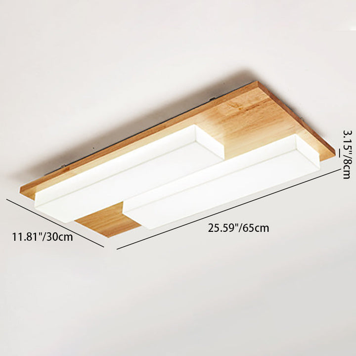 Plafonnier LED en bois avec combinaison de blocs rectangulaires acryliques japonais traditionnels pour chambre à coucher 