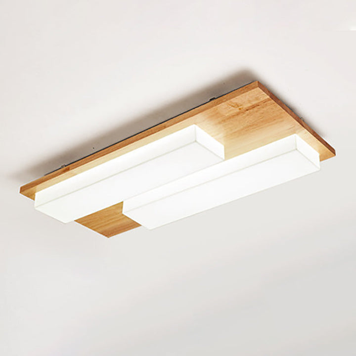 Plafonnier LED en bois avec combinaison de blocs rectangulaires acryliques japonais traditionnels pour chambre à coucher 