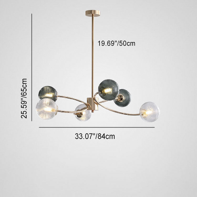 Zeitgenössischer nordischer Zweiglinien-Orb-Hardware-Glas 6/8/12 Licht Kronleuchter für Wohnzimmer 