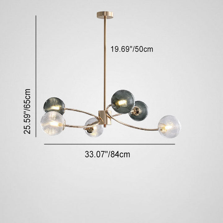 Zeitgenössischer nordischer Zweiglinien-Orb-Hardware-Glas 6/8/12 Licht Kronleuchter für Wohnzimmer 