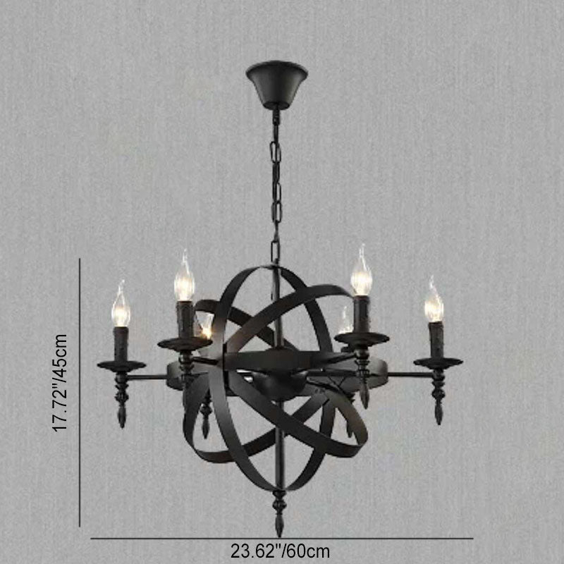 Lustre en fer traditionnel colonial rond à boules avec candélabres 6/8 lumières pour salon 