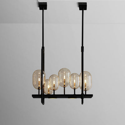 Zeitgenössischer kreativer rechteckiger Kugel-Eisen-Hardware-Glas-6-Licht-LED-Insel-Licht-Kronleuchter für Wohnzimmer 