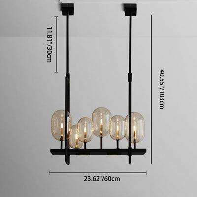 Zeitgenössischer kreativer rechteckiger Kugel-Eisen-Hardware-Glas-6-Licht-LED-Insel-Licht-Kronleuchter für Wohnzimmer 