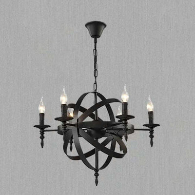 Lustre en fer traditionnel colonial rond à boules avec candélabres 6/8 lumières pour salon 