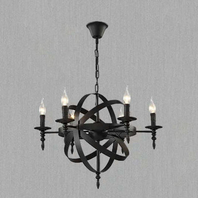 Traditional Colonial Round Ball Candelabra Iron 6/8 Light Chandelier For Living Room