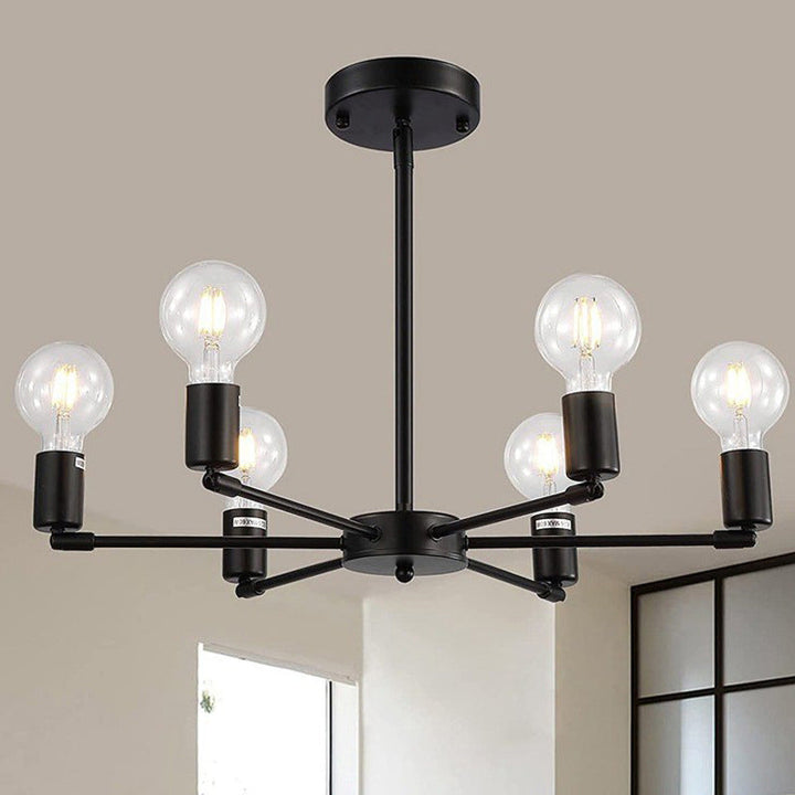 Lustre Moderne Minimaliste Rond en Fer à 6 Lumières pour Salon 