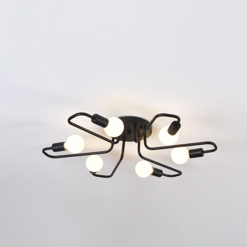 Ligne de tube incurvé nordique contemporain Fer 6/8 lumières Plafonnier semi-encastré pour salon 