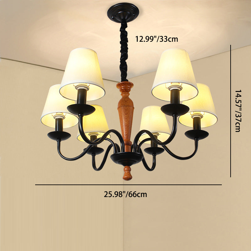 Contemporary Scandinavian Curved Rod Trapezoidal Candle Holder Iron Fabric 3/5/6-Light Chandelier For Living Room