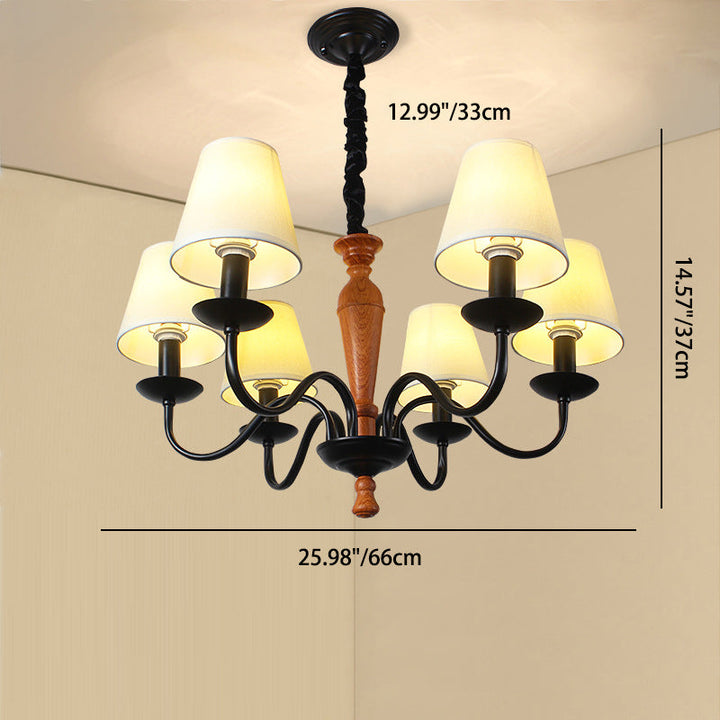 Contemporary Scandinavian Curved Rod Trapezoidal Candle Holder Iron Fabric 3/5/6-Light Chandelier For Living Room