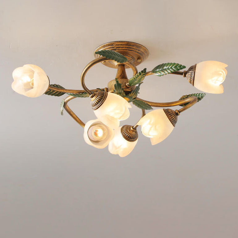 Modern Idyllic Iron Flower Branch 6/8/10-Light Semi-Flush Mount Lighting