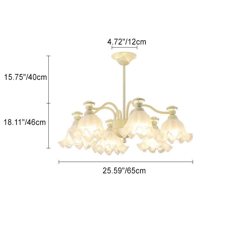 Lustre traditionnel en verre avec motif floral et branches en fer, 6/8 lumières pour chambre 