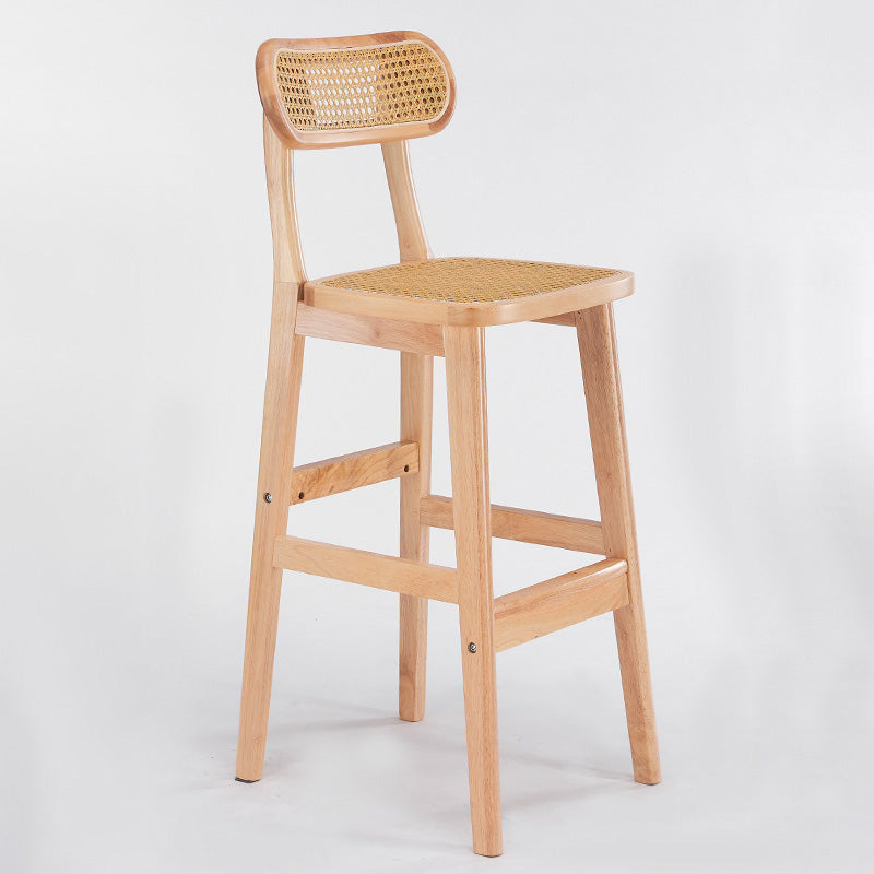 Tabouret de comptoir moderne minimaliste en cuir PU avec rotin rembourré en bois de caoutchouc, dossier ouvert, repose-pieds pour cuisine 