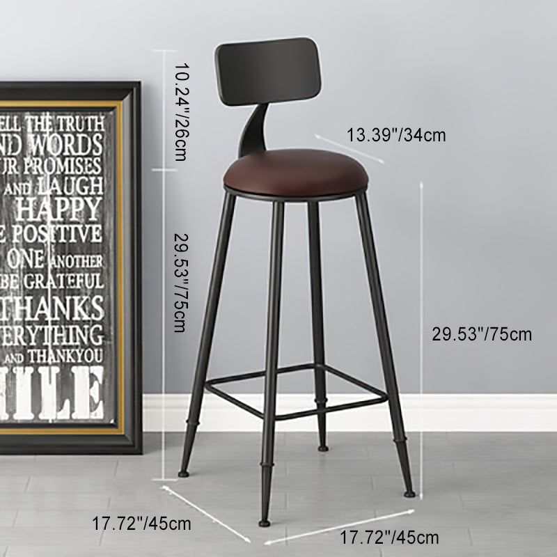 Tabouret de bar contemporain rond en similicuir avec dossier et repose-pieds pour salle à manger 