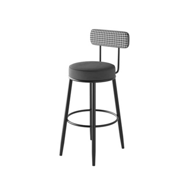 Tabouret de bar contemporain nordique rond en lin de coton rembourré avec dossier et repose-pieds pour salle à manger 