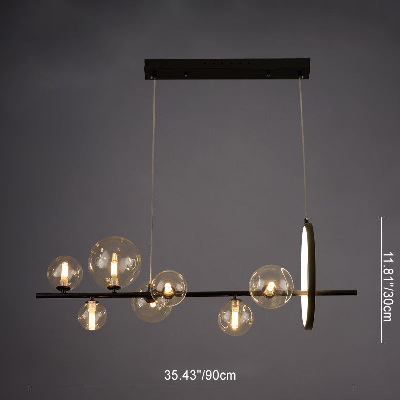 Lustre contemporain scandinave en fer et verre rond sphérique 7/10 lumières pour salle à manger 