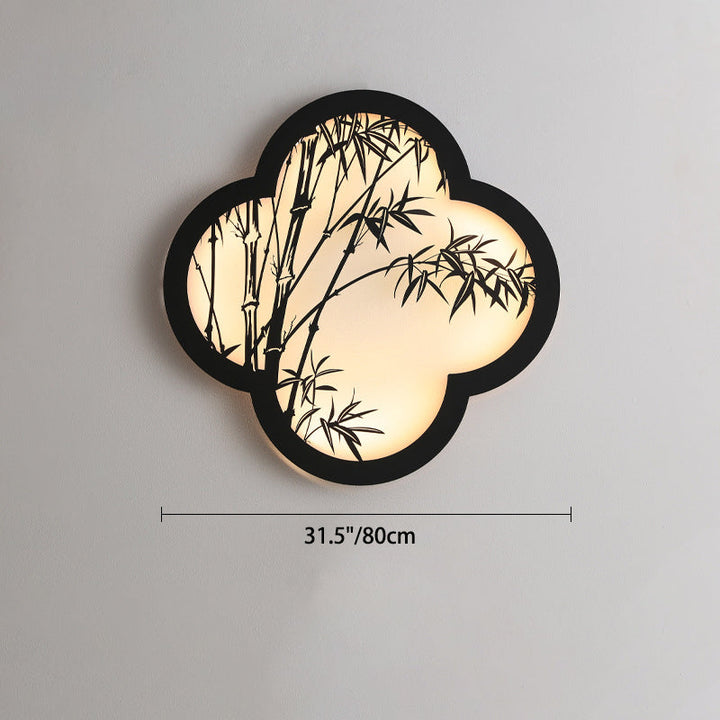 Traditionelle chinesische wasserdichte Kleeblatt-ähnliche Bambusmuster Eisen Acryl LED Außenwandleuchte Lampe für Garten 