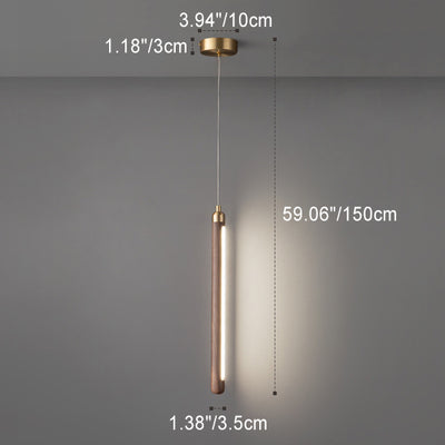 Lámpara colgante LED de madera, cobre y acrílico lineal minimalista moderna para dormitorio 