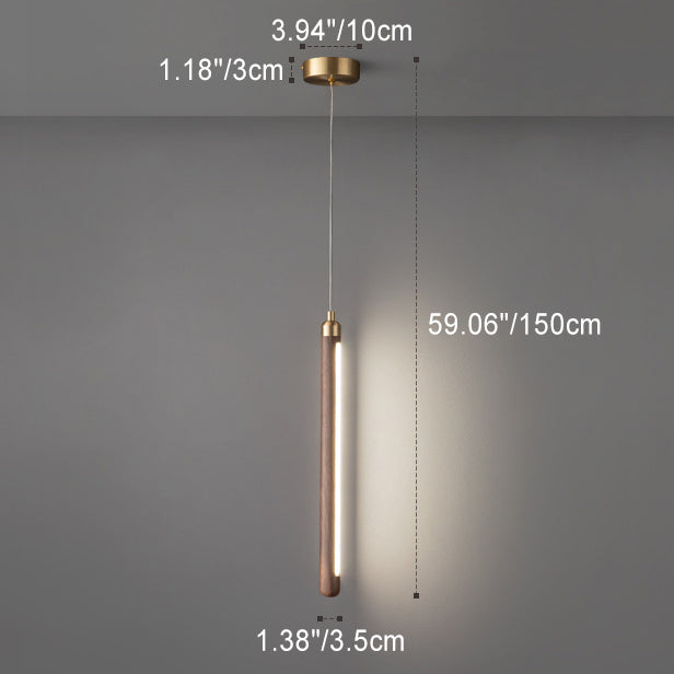 Lámpara colgante LED de madera, cobre y acrílico lineal minimalista moderna para dormitorio 
