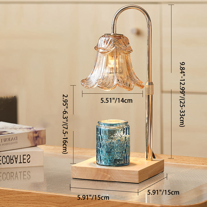 Modern Art Deco Floral Glass Metal Wood 1-Light Melting Wax Table Lamp For Bedroom