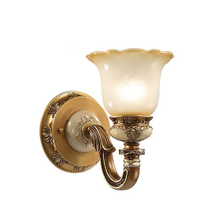 European Vintage Flower Cup Iron Resin Glass 1/2 Light Wall Sconce Lamp