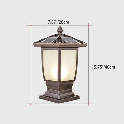 Outdoor Chinese Solar Coffee Gold Square Column 1-Light Waterproof Landscape Light