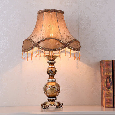 Traditional European Hexagonal Resin Fabric 1-Light Table Lamp For Bedroom