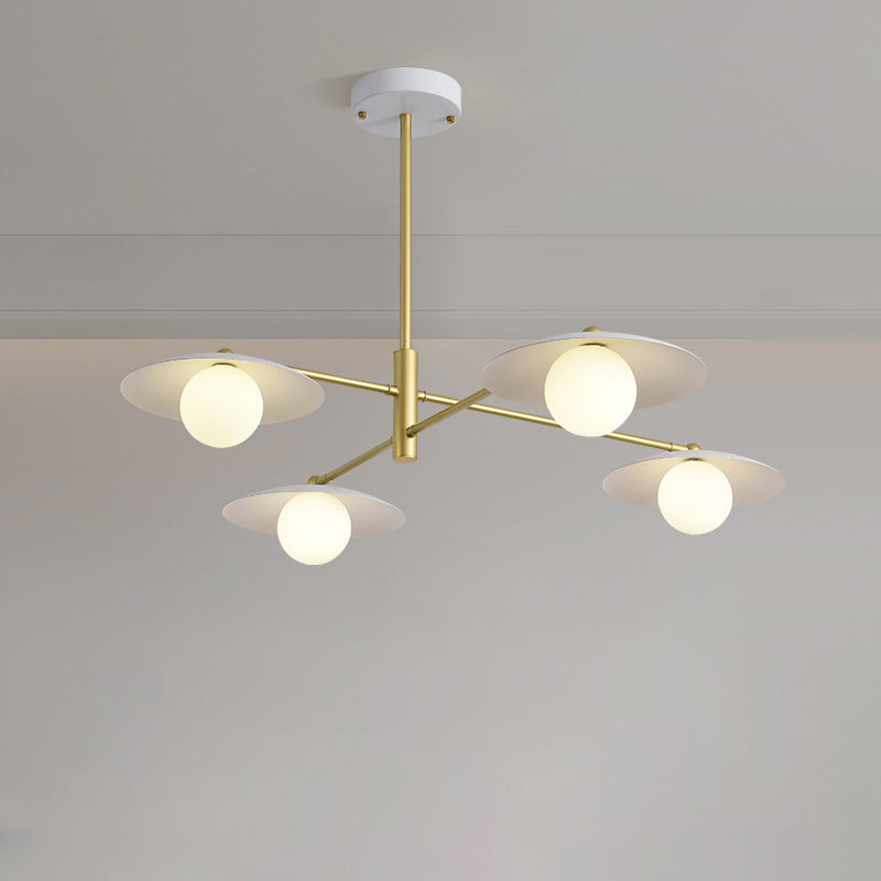 Modern Minimalist Round Flying Saucer Orb Branch Iron Glass 4/6/8-Light Chandelier For Living Room