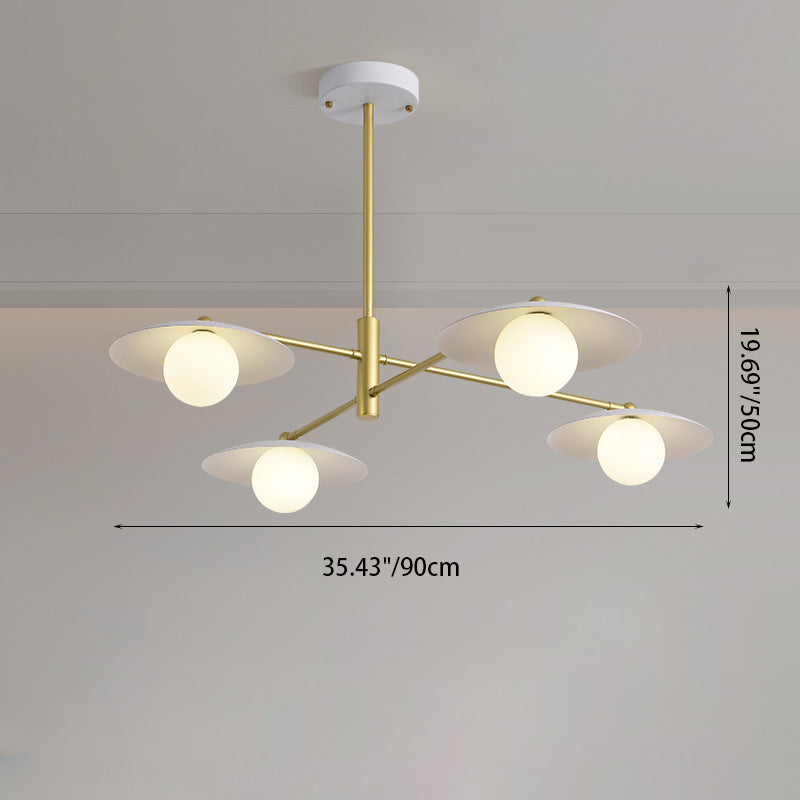 Modern Minimalist Round Flying Saucer Orb Branch Iron Glass 4/6/8-Light Chandelier For Living Room