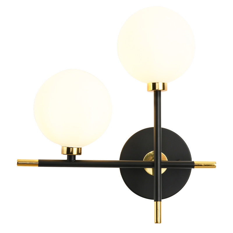 Contemporary Scandinavian Glass Orb Iron 2-Light Wall Sconce Lamp For Hallway