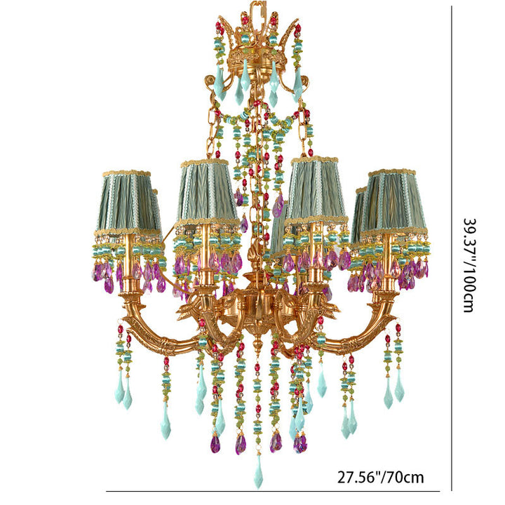 Araña de luces tradicional francesa redonda trapezoidal de todo latón con tela de 6/8 luces para sala de estar 