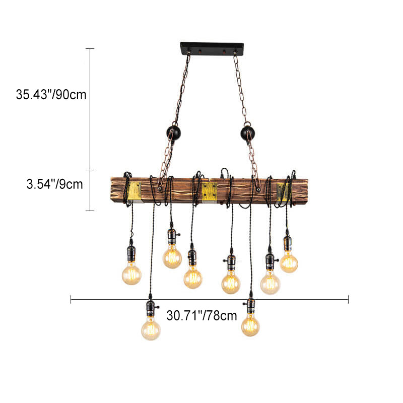 Contemporary Industrial Iron Pine Long Strips 8-Light Island Light Chandelier For Dining Room