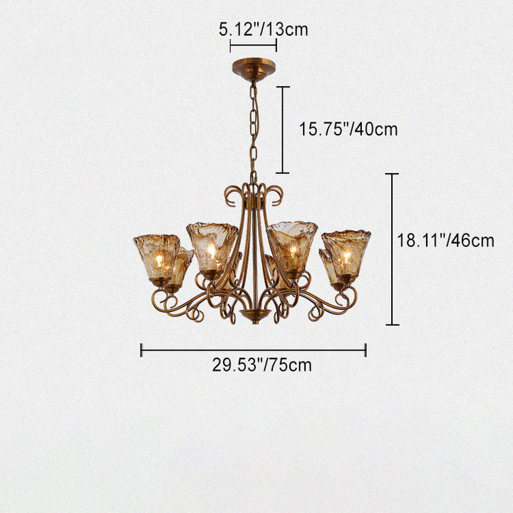 Traditioneller Vintage Cup Trapez Kupfer Glas 8/10 Licht Kronleuchter für Wohnzimmer 