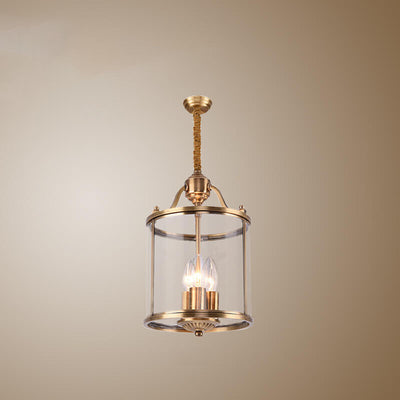 Modern Golden Glamour Full-Copper Glass Shade Cylinder 3/7-Light Chandelier