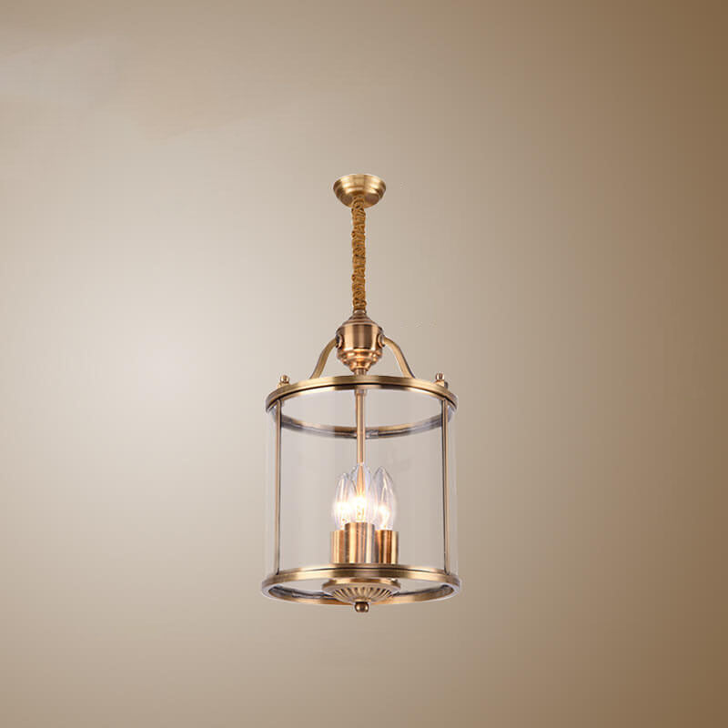 Modern Golden Glamour Full-Copper Glass Shade Cylinder 3/7-Light Chandelier