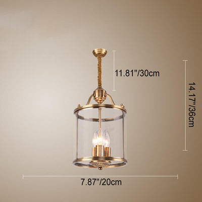 Modern Golden Glamour Full-Copper Glass Shade Cylinder 3/7-Light Chandelier