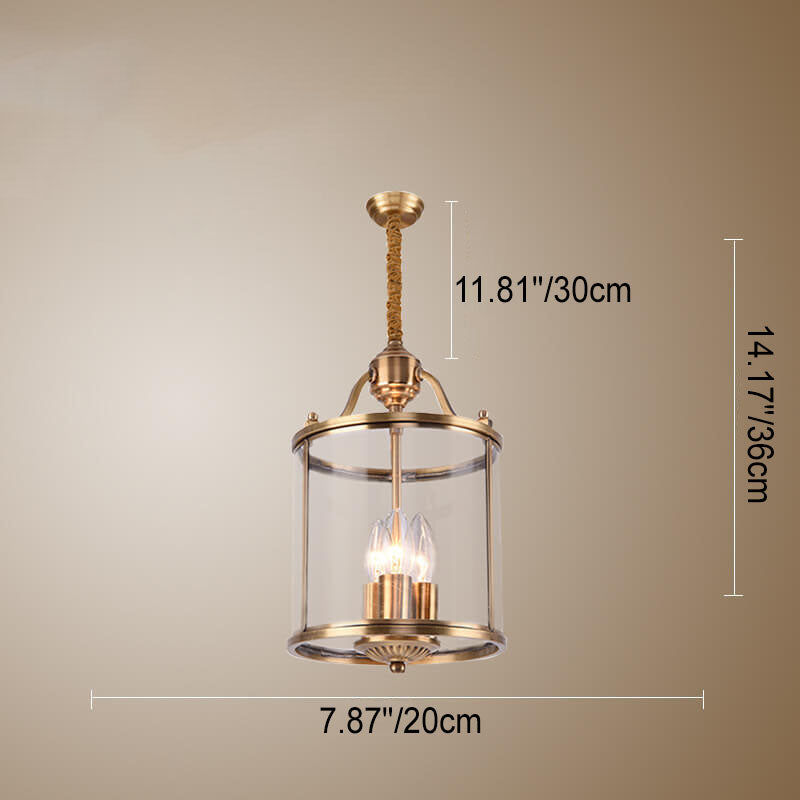 Modern Golden Glamour Full-Copper Glass Shade Cylinder 3/7-Light Chandelier