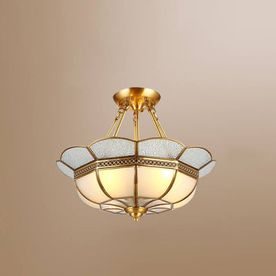 European Light Luxury Crystal Shade Conical Copper 4/6-Light Semi-Flush Mount Ceiling Light