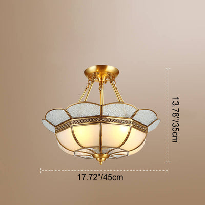 European Light Luxury Crystal Shade Conical Copper 4/6-Light Semi-Flush Mount Ceiling Light