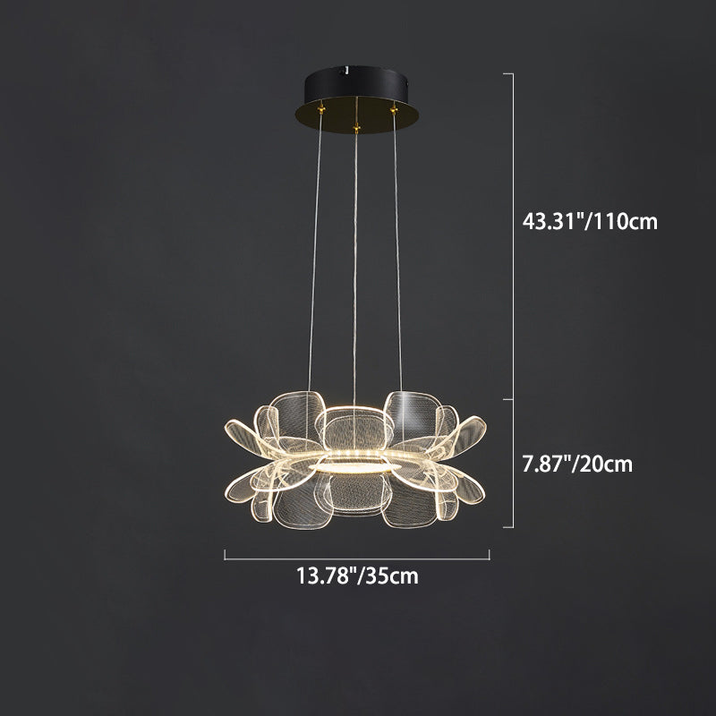 Moderne minimalistische runde Blume klares Metall Acryl LED Insel Licht Kronleuchter für Esszimmer 