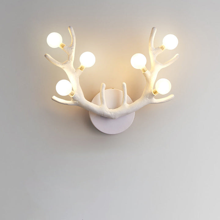 Applique murale contemporaine à 6 lumières avec abat-jour en verre et branche de résine créative pour chambre 