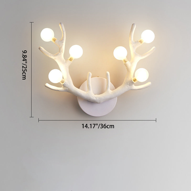 Applique murale contemporaine à 6 lumières avec abat-jour en verre et branche de résine créative pour chambre 