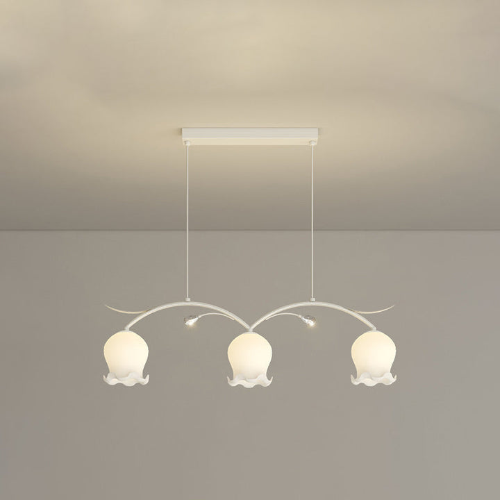 Simplicité Contemporaine Abat-jour en Verre à Fleurs Arc Bande de Fer Lustre Îlot à 3/4 Lumières pour Chambre 