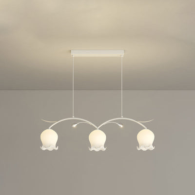 Simplicité Contemporaine Abat-jour en Verre à Fleurs Arc Bande de Fer Lustre Îlot à 3/4 Lumières pour Chambre 