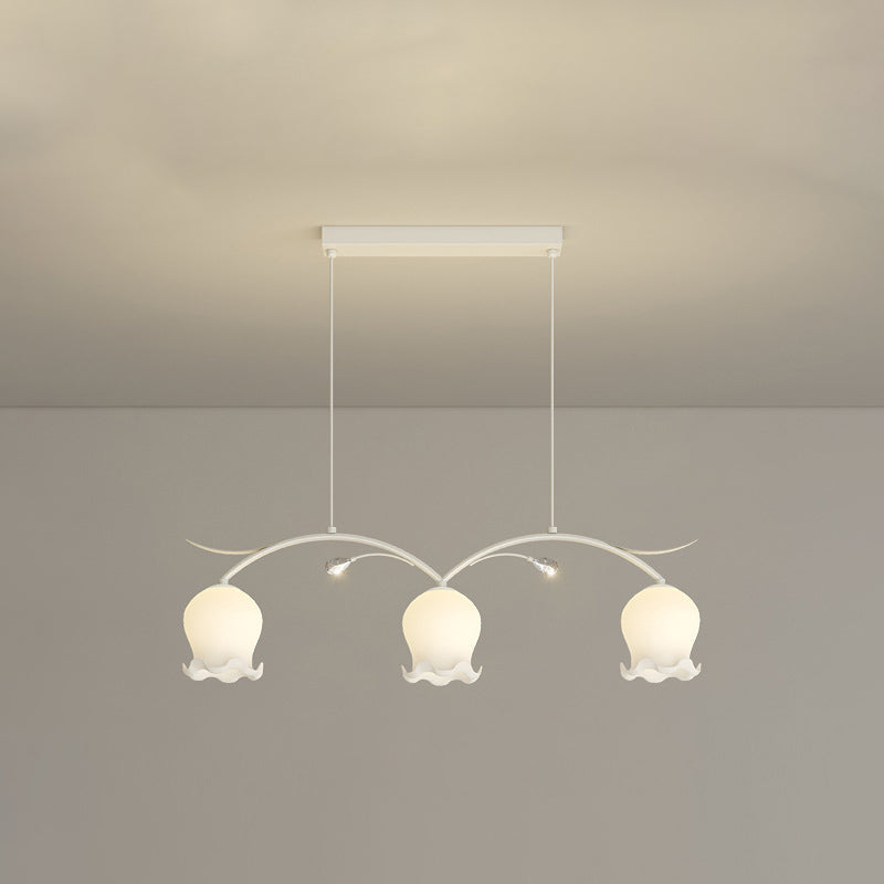 Simplicité Contemporaine Abat-jour en Verre à Fleurs Arc Bande de Fer Lustre Îlot à 3/4 Lumières pour Chambre 