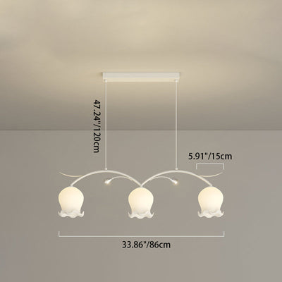 Simplicité Contemporaine Abat-jour en Verre à Fleurs Arc Bande de Fer Lustre Îlot à 3/4 Lumières pour Chambre 