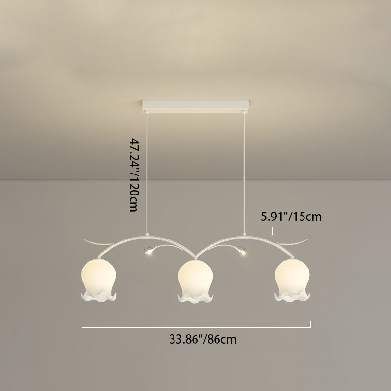 Simplicité Contemporaine Abat-jour en Verre à Fleurs Arc Bande de Fer Lustre Îlot à 3/4 Lumières pour Chambre 