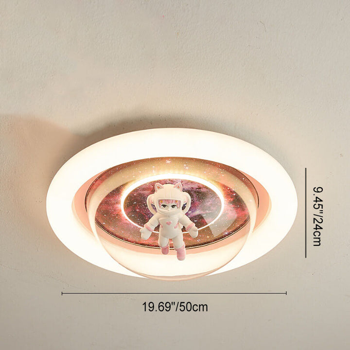 Contemporary Creative Cartoon Pink Astronaut Unicorn Round Acrylic Resin LED Flush Mount Ceiling Light For Bedroom