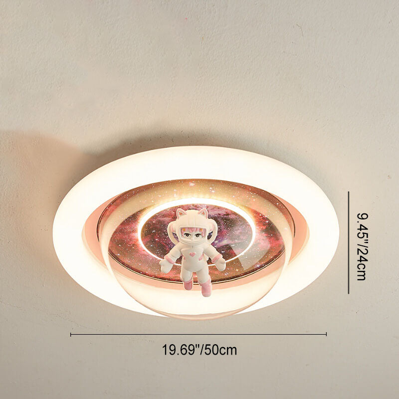 Modern Cartoon Pink Astronaut Unicorn Round Acrylic Resin LED Flush Mount Ceiling Light