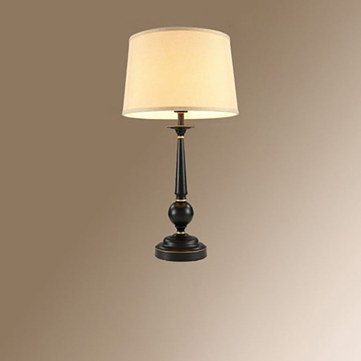 Traditional Vintage Pleated Fabric Shade Iron Base 1-Light Table Lamp For Bedroom