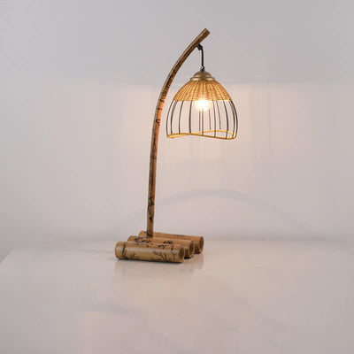 Modern Chinese Bamboo Weaving Fishing Rod 1-Light Table Lamp
